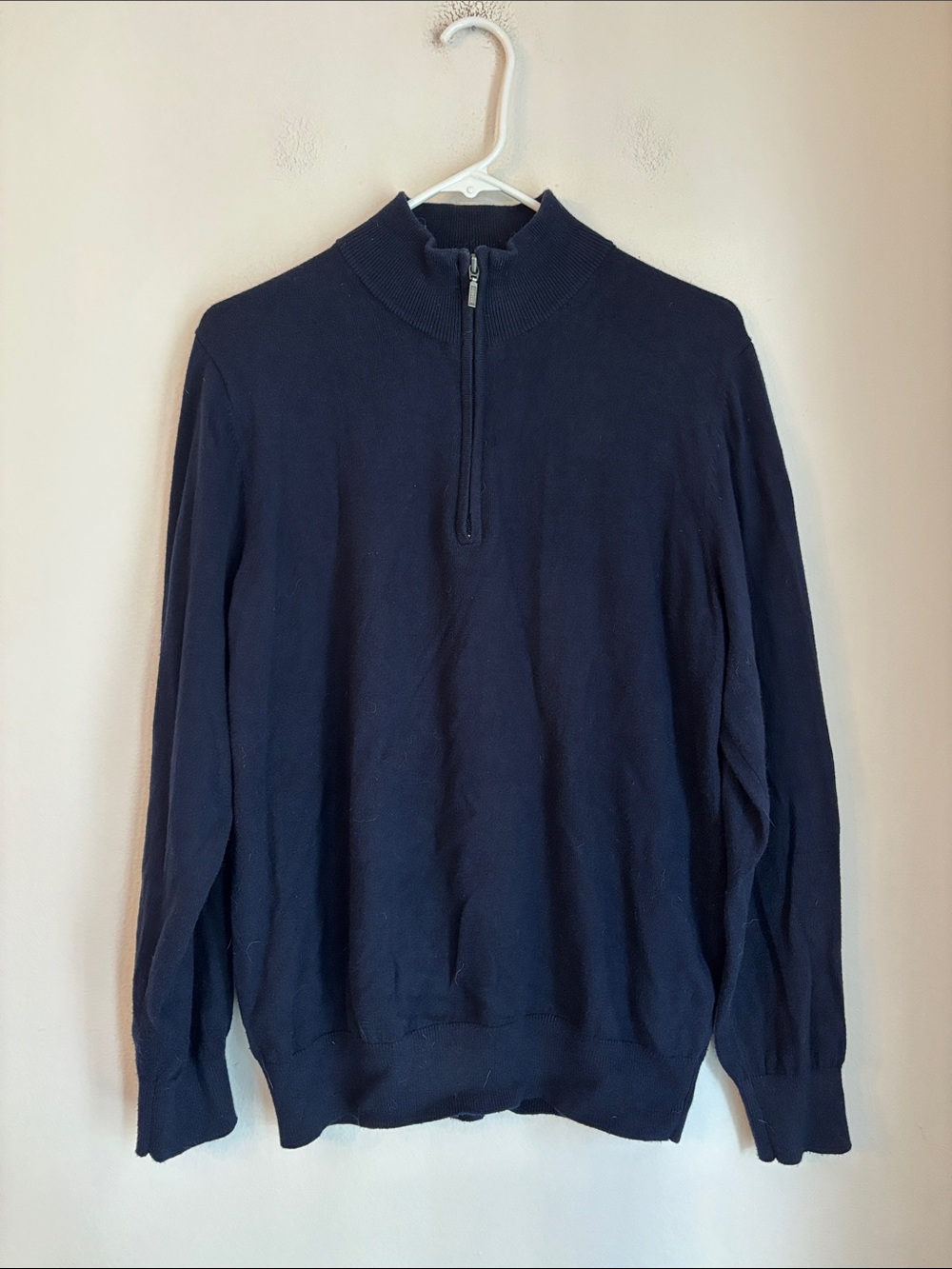 L.L. Bean Men's cashmere cotton quarter zip Sweater Navy classic size Medium